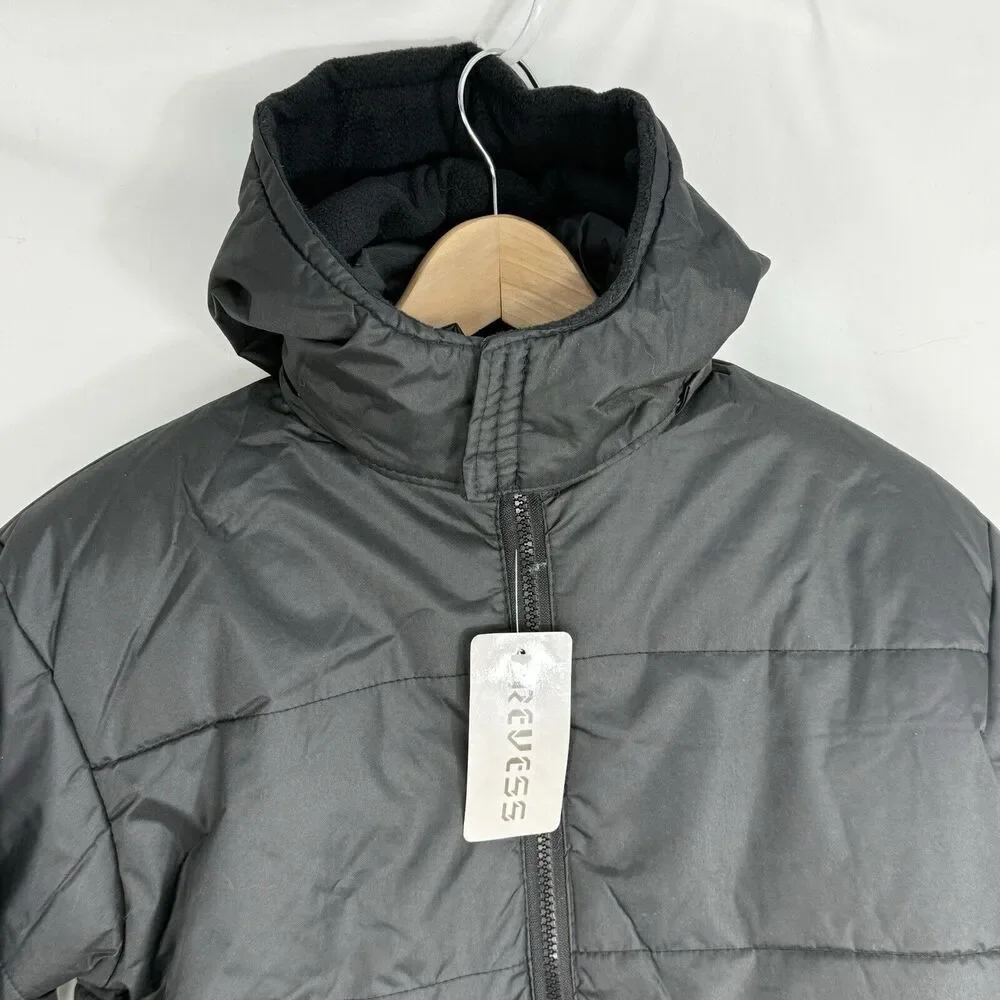 Revess Black Puffer Winter Coat Hooded Men Size L (14/16)  NWT